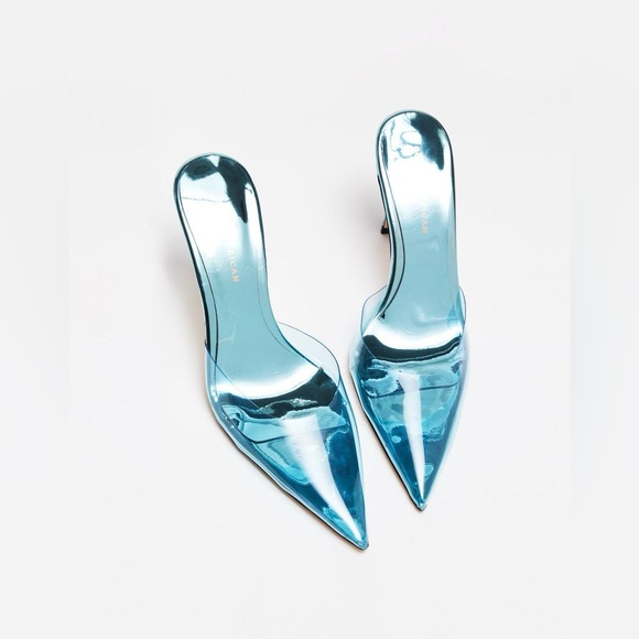 GOOD AMERICAN CINDER-F*CKING-RELLA MULE TRANSLUCENT BLUE NWOB INCLUDES SHOE BAG - Picture 2 of 14